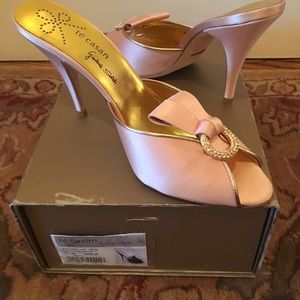 TE Casan Diamonte Bow Peep Toe Satin Sandal